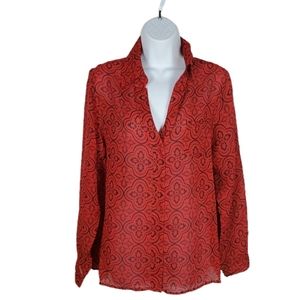 Larsen Gray Printed Long Sleeve Button Front Blous